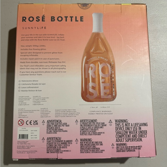 Sunnylife Inflatable Rose Bottle Luxe Lie-On Pool Float - Picture 2 of 3